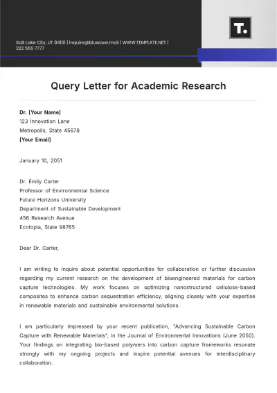 Free Query Letter for Academic Research Template to Edit Online