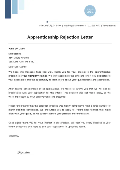 Free Apprenticeship Rejection Letter Template to Edit Online