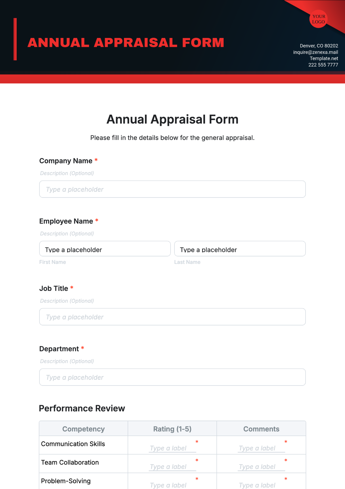 Free Annual Appraisal Form Template