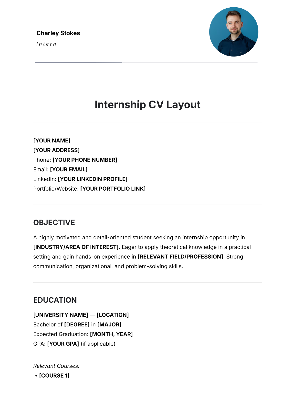 Internship CV Layout Template - Edit Online & Download