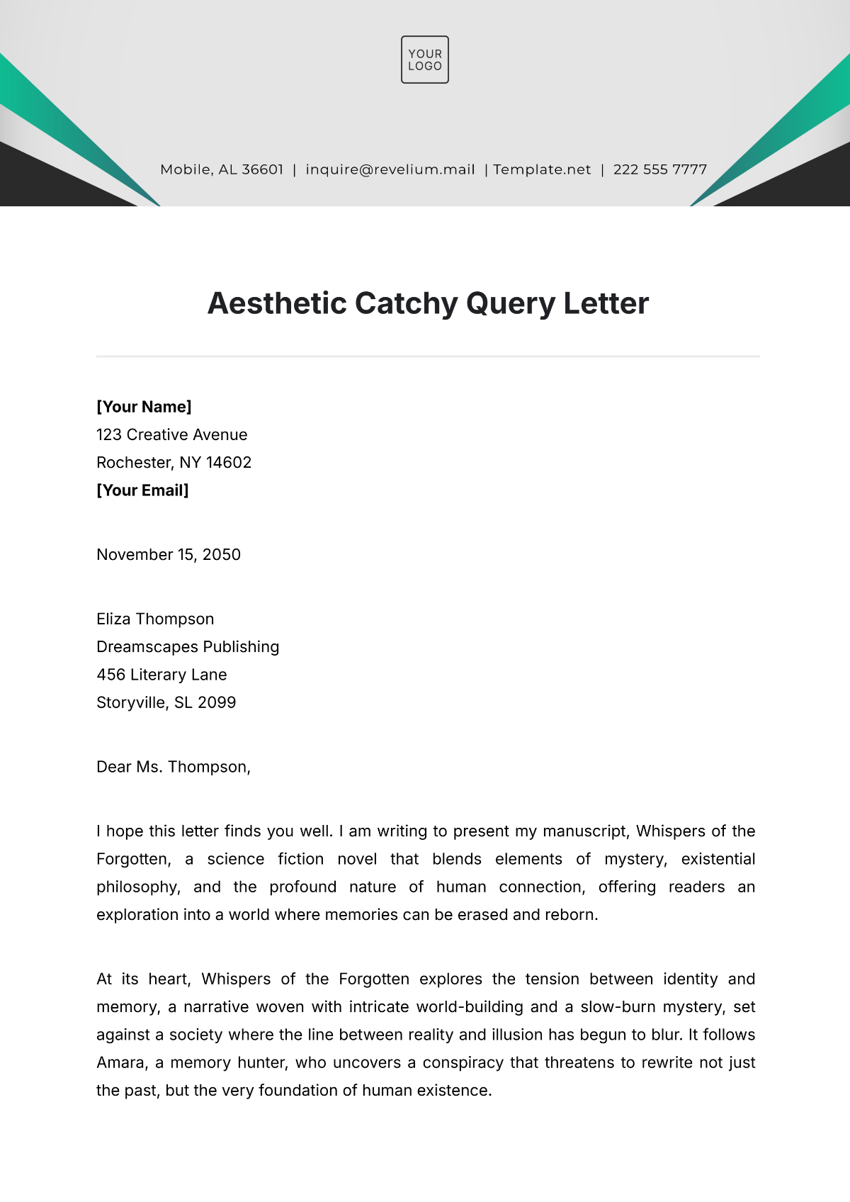 Aesthetic Catchy Query Letter Template - Edit Online & Download