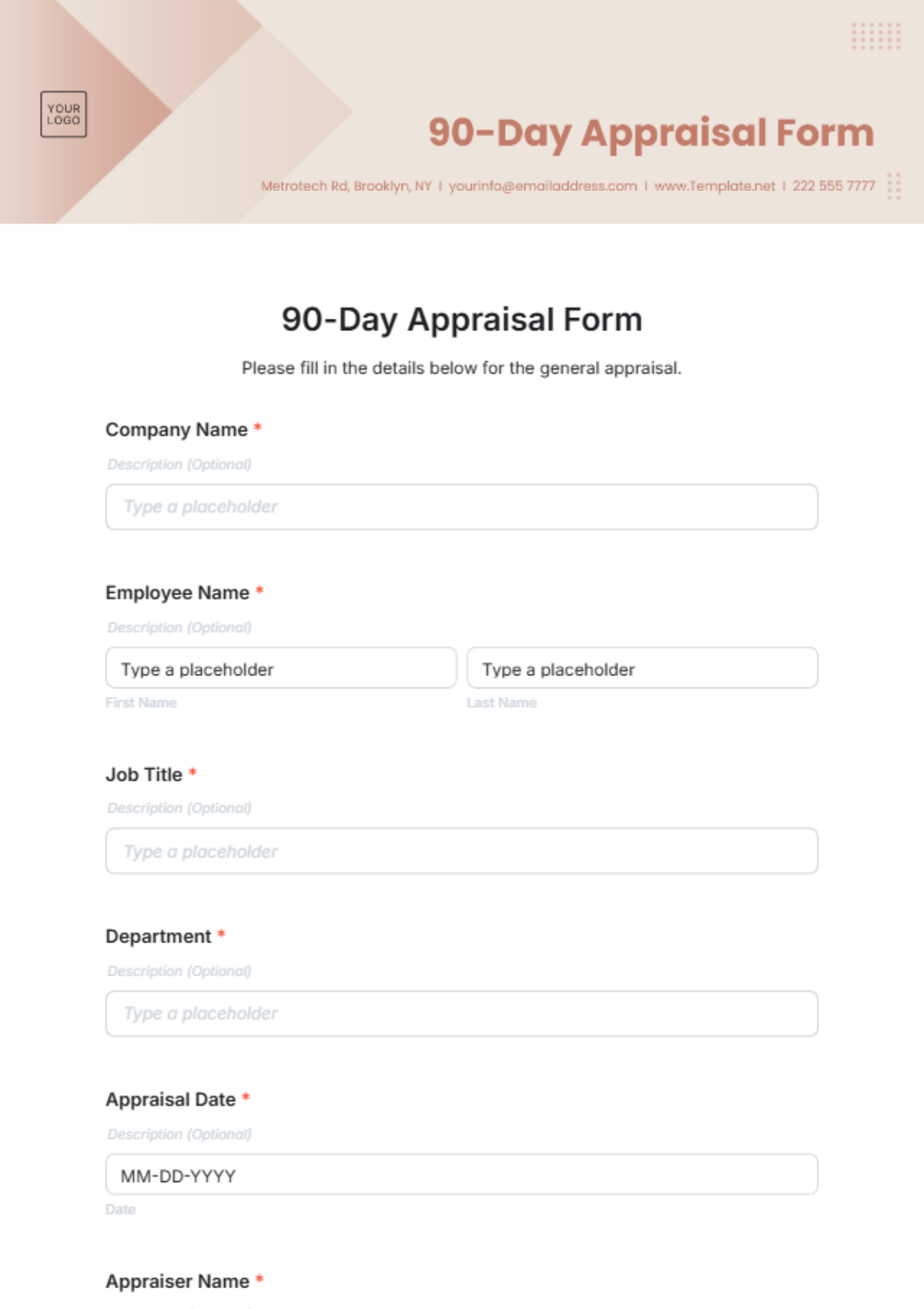 Free 90-Day Appraisal Form Template