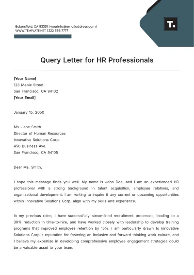Free Query Letter for HR Professionals Template to Edit Online