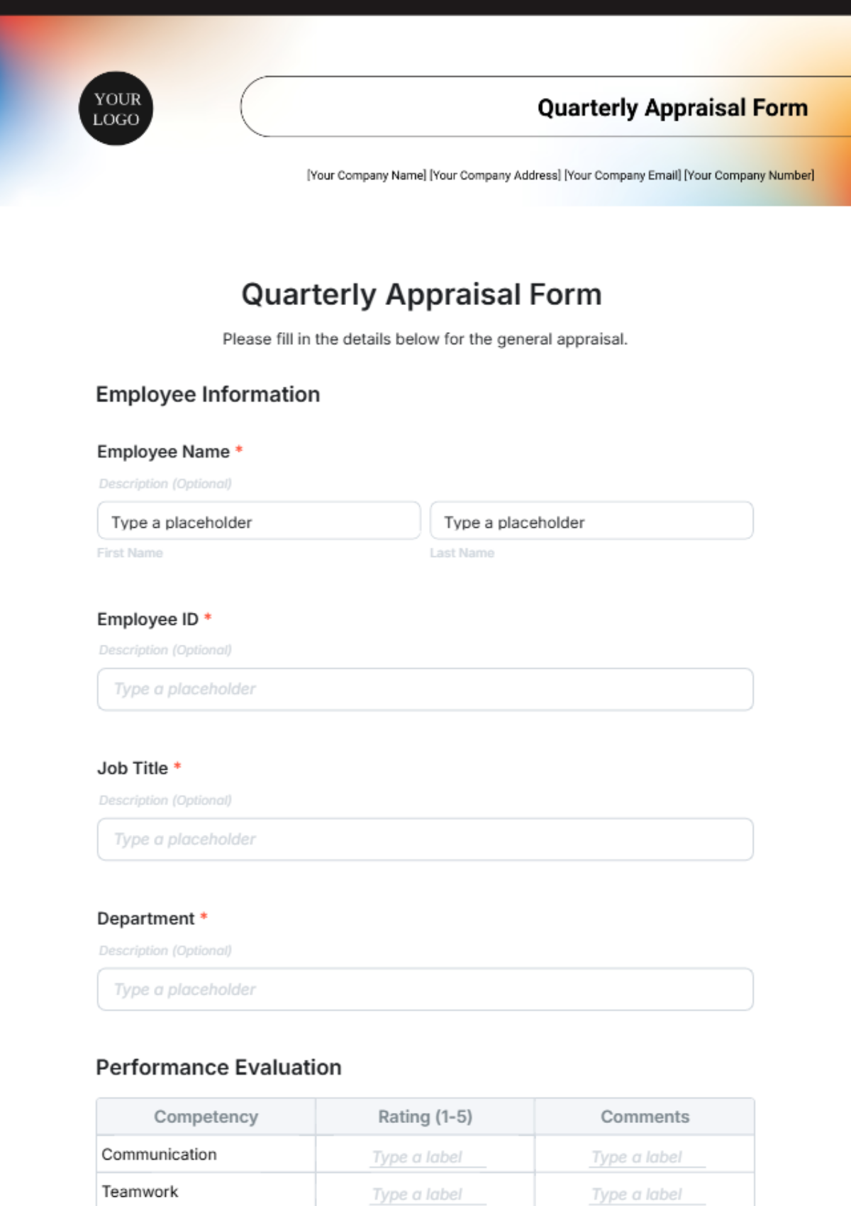 Free Quarterly Appraisal Form Template