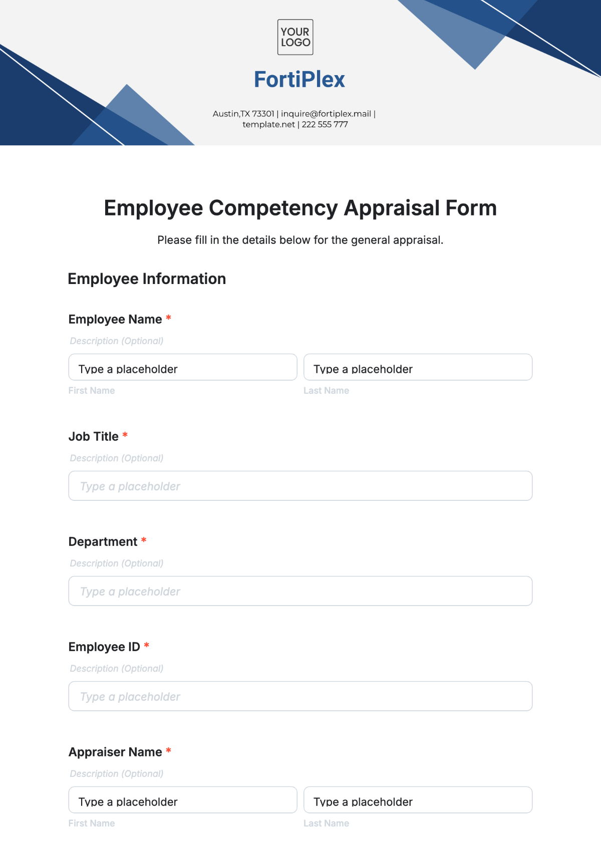 Free Employee Competency Appraisal Form Template