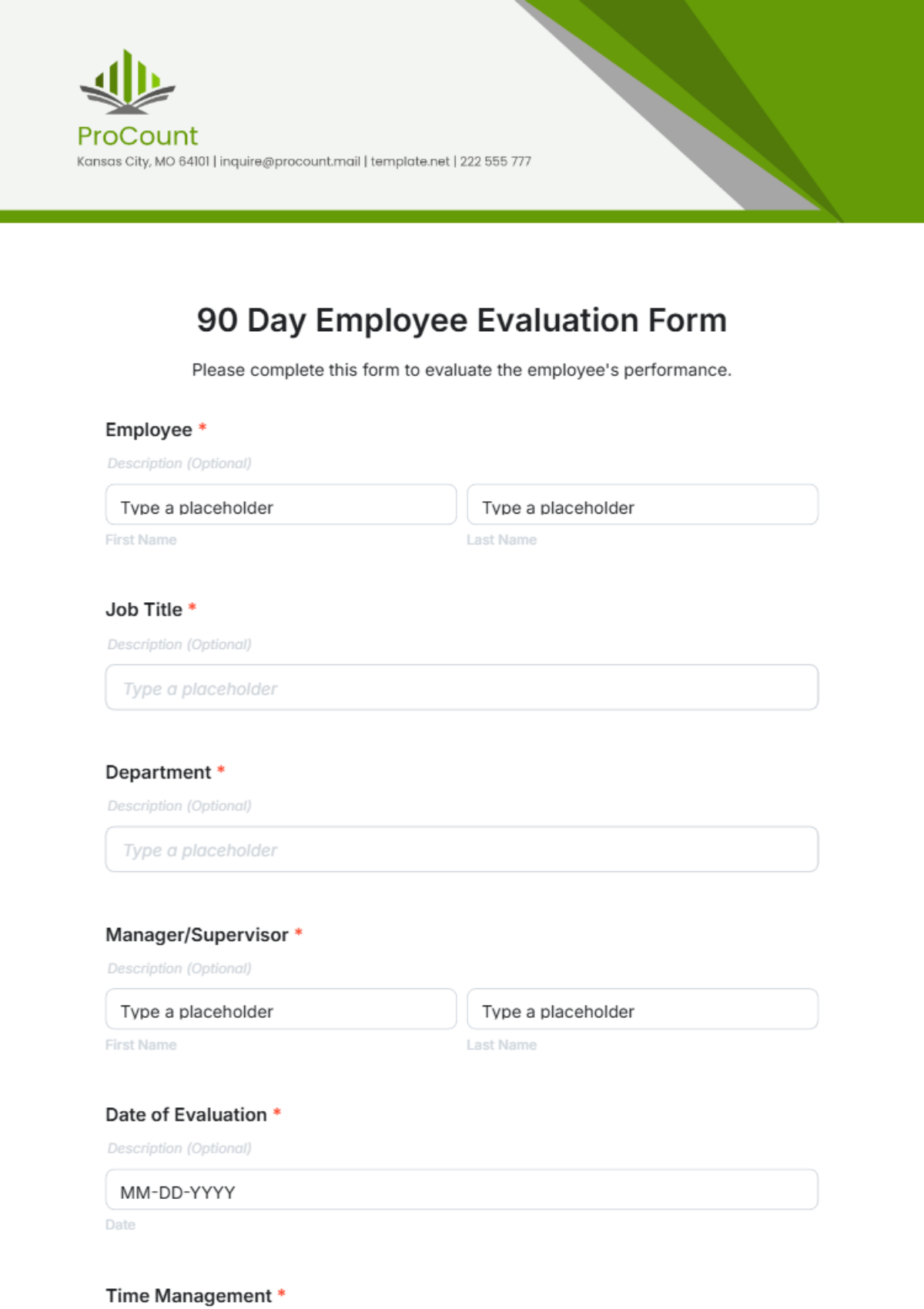 90 Day Employee Evaluation Form Template - Edit Online & Download