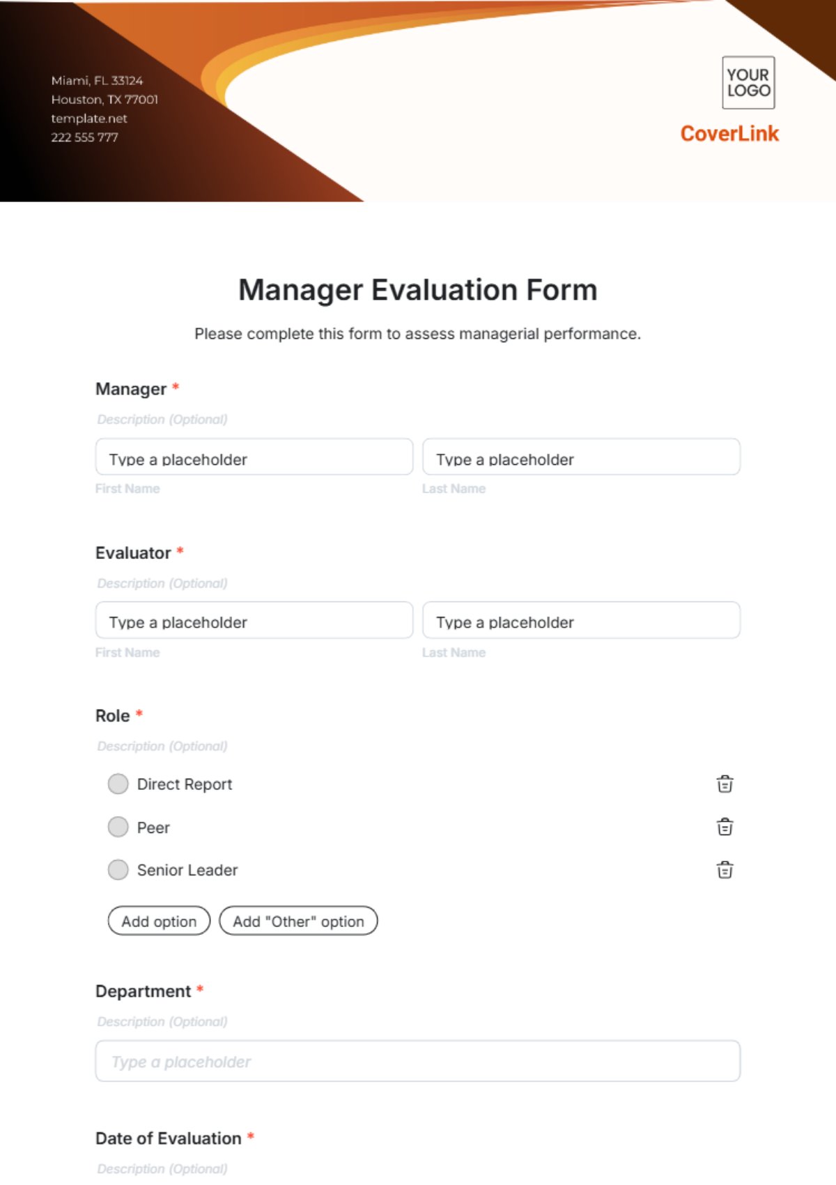 Manager Evaluation Form Template - Edit Online & Download