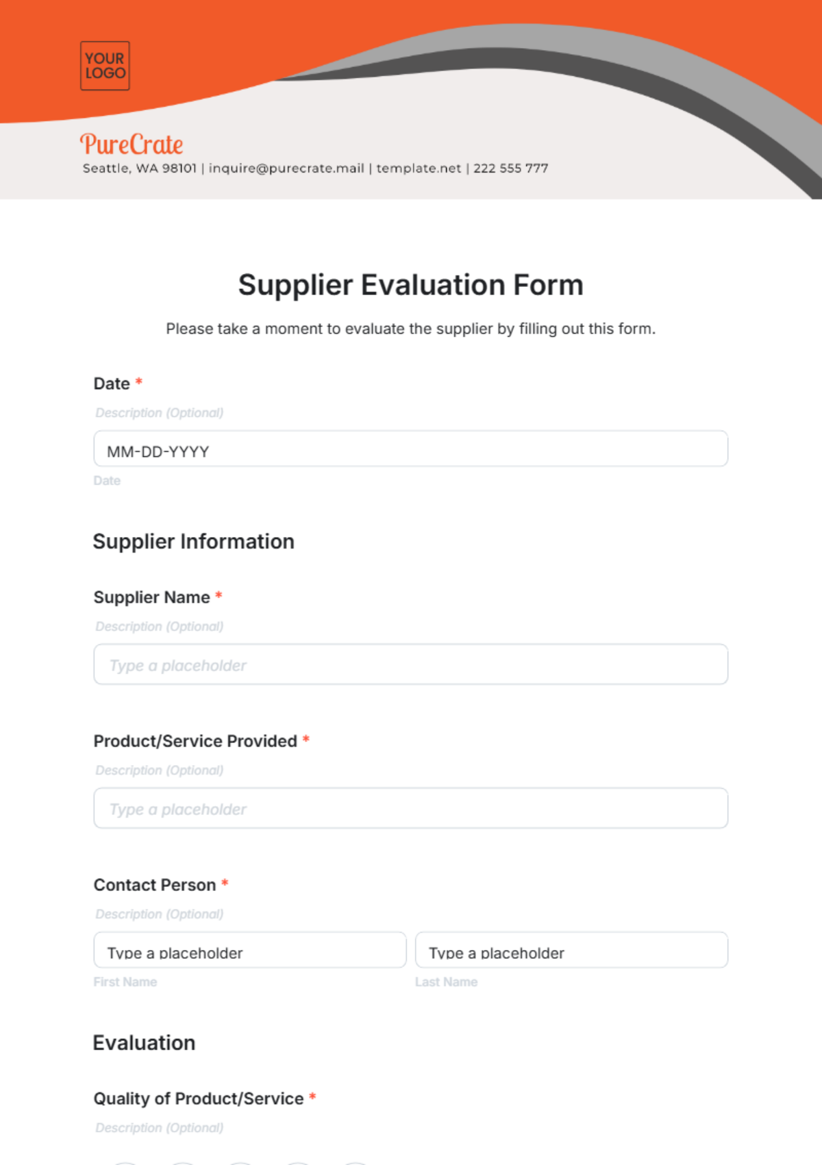 Supplier Evaluation Form Template - Edit Online & Download