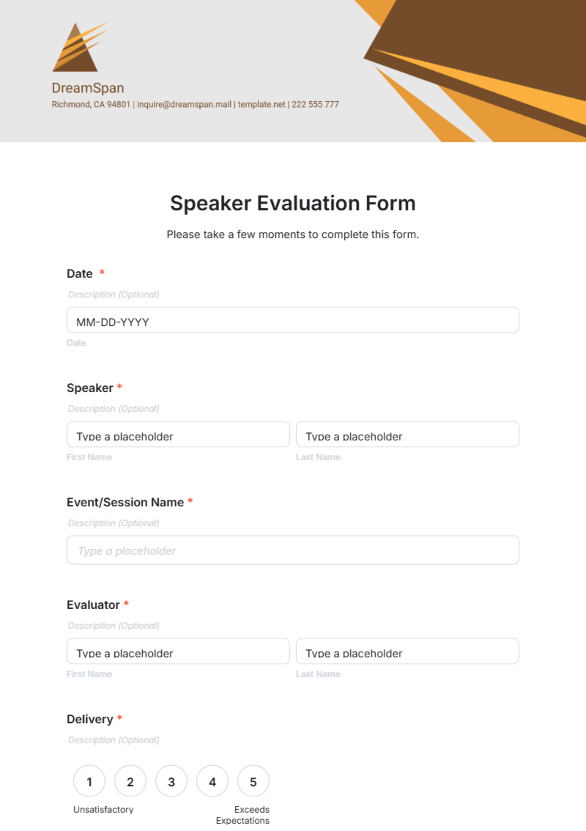 Speaker Evaluation Form Template - Edit Online & Download