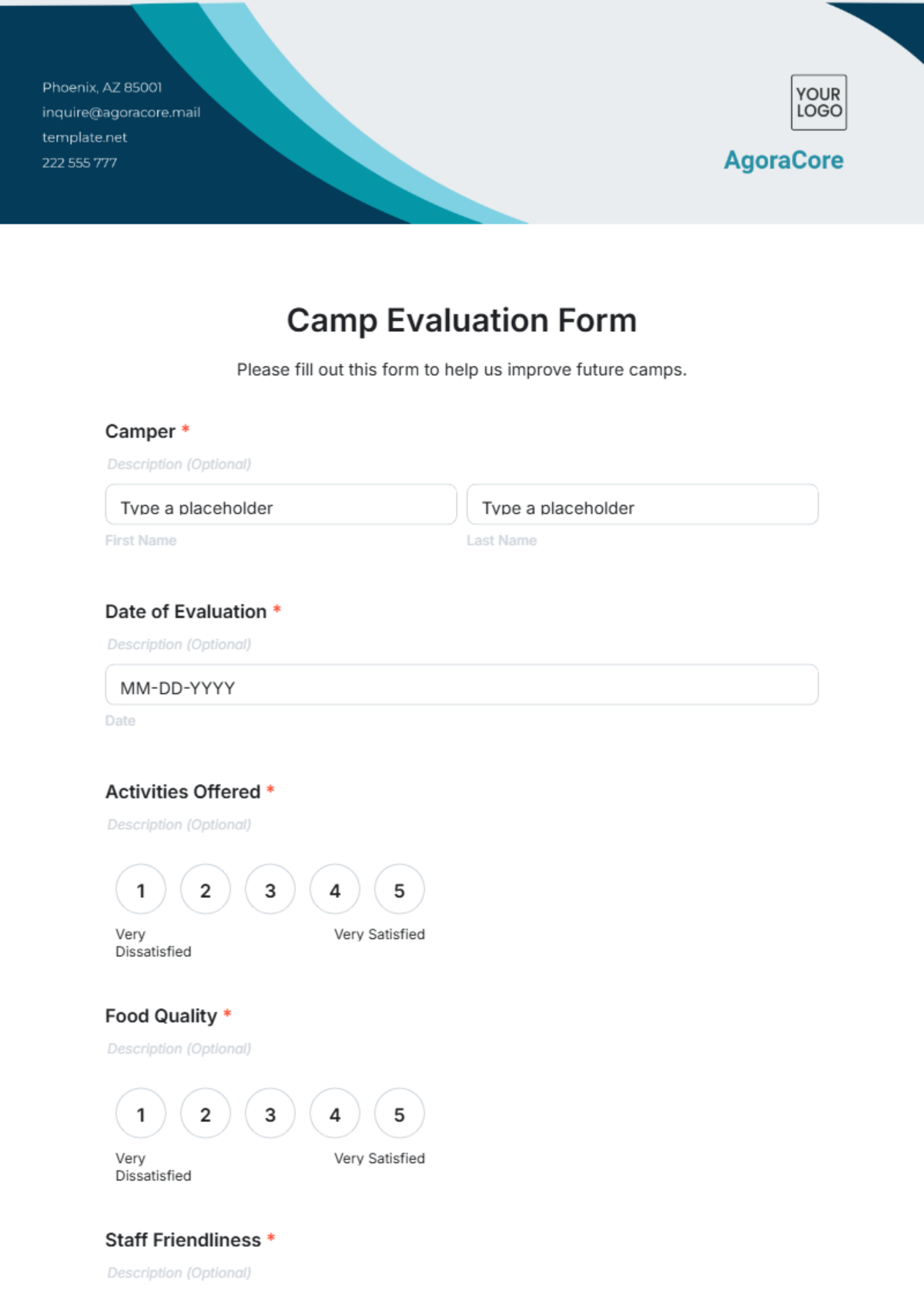 Camp Evaluation Form Template - Edit Online & Download