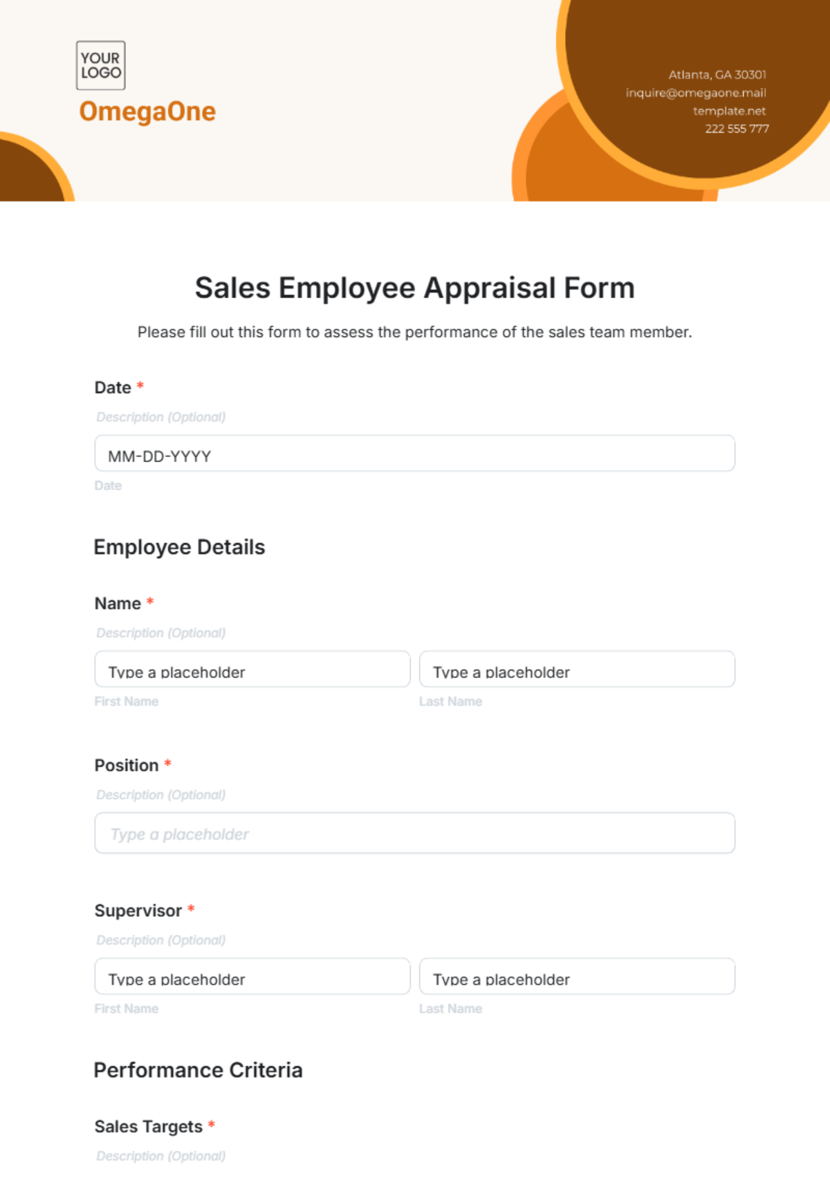 Free Sales Employee Appraisal Form Template