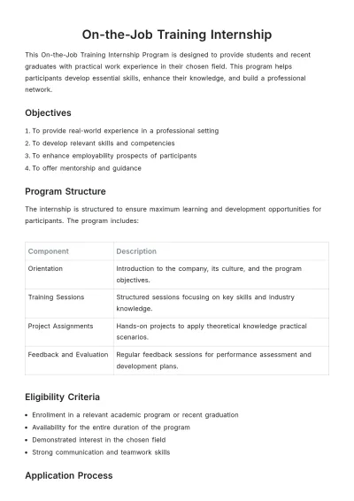 Free On-the-Job Training Internship Template to Edit Online