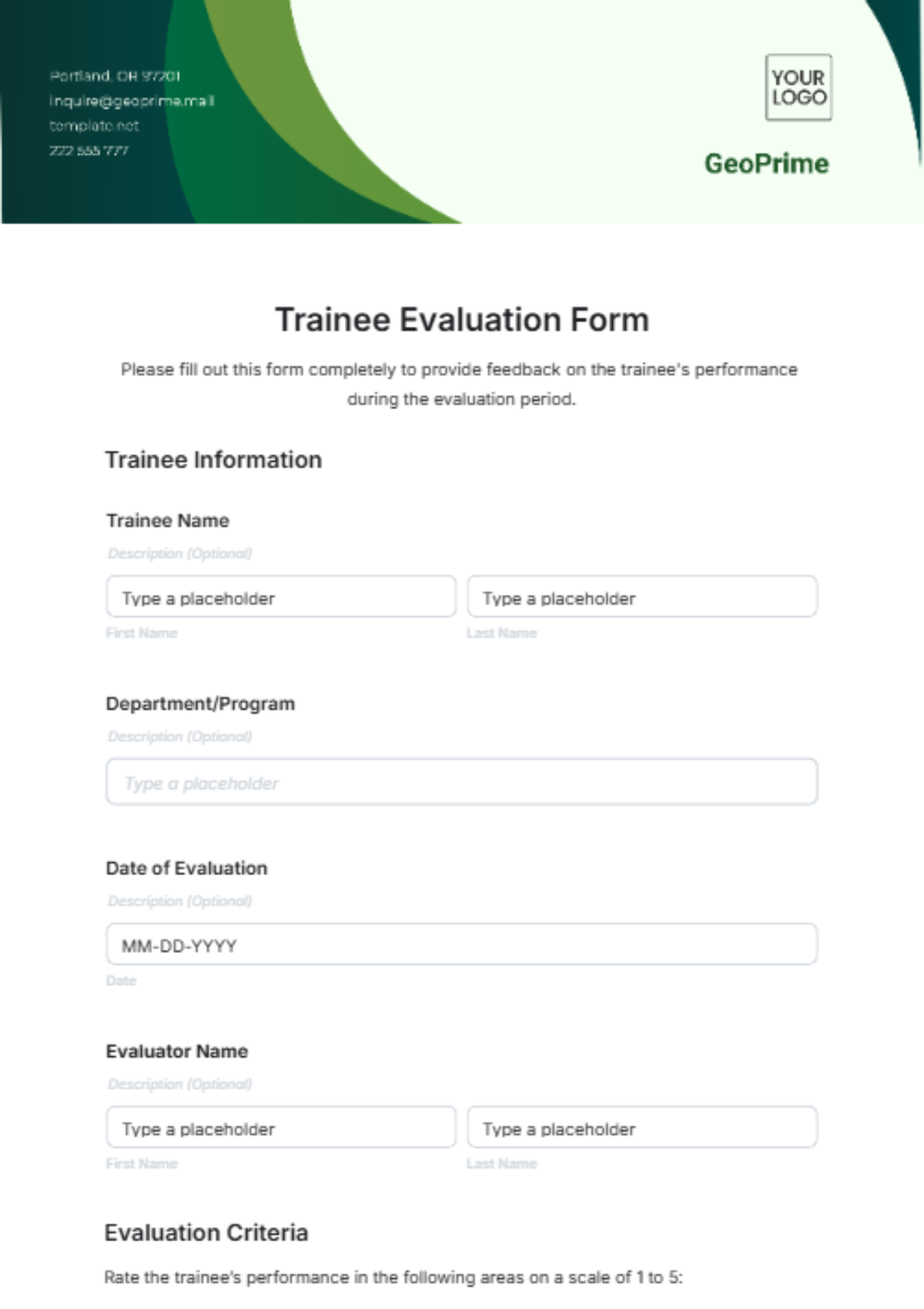 Trainee Evaluation Form Template - Edit Online & Download