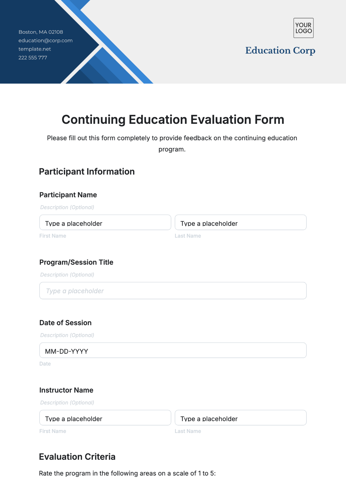 Continuing Education Evaluation Form Template - Edit Online & Download