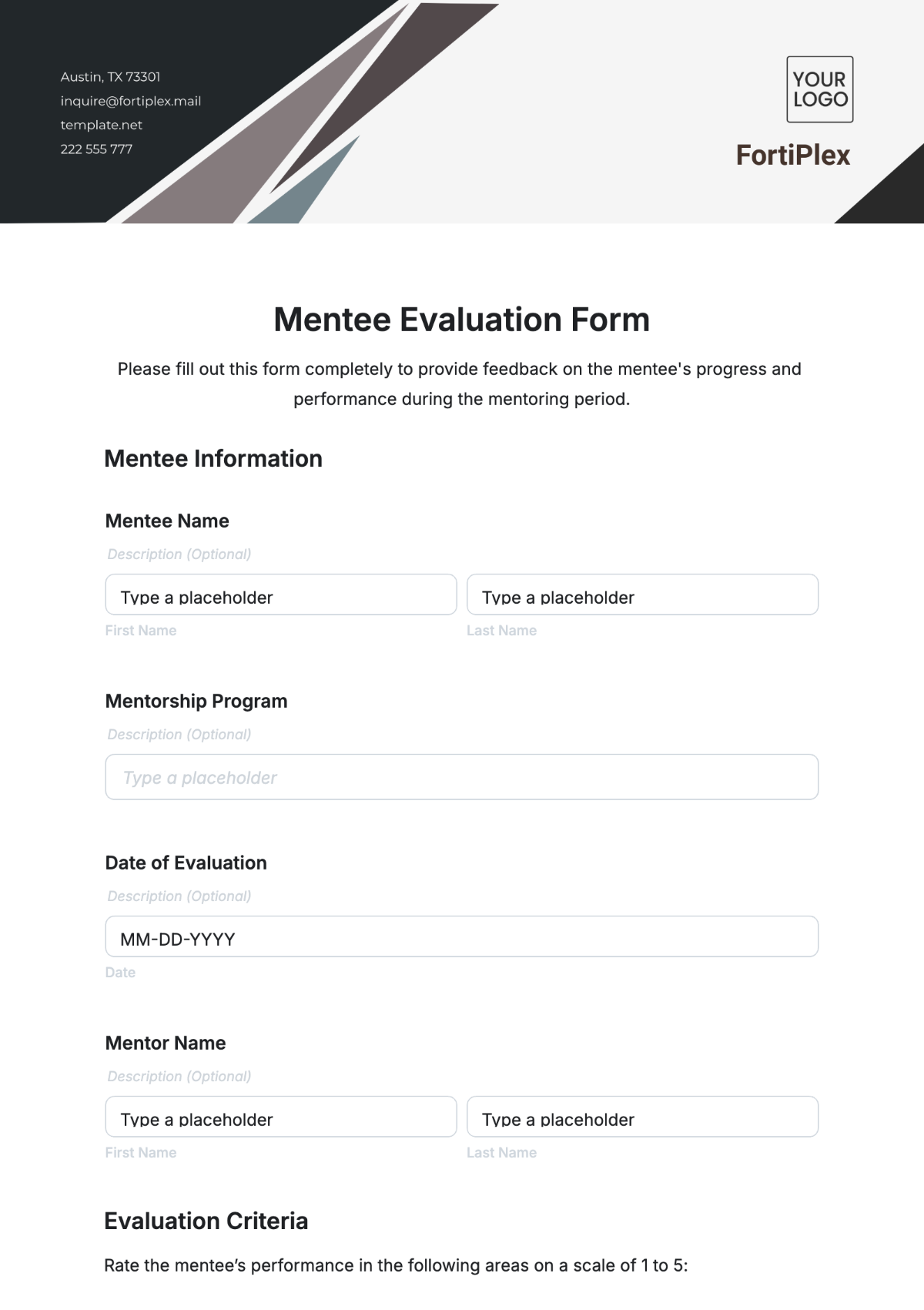 Mentee Evaluation Form Template - Edit Online & Download