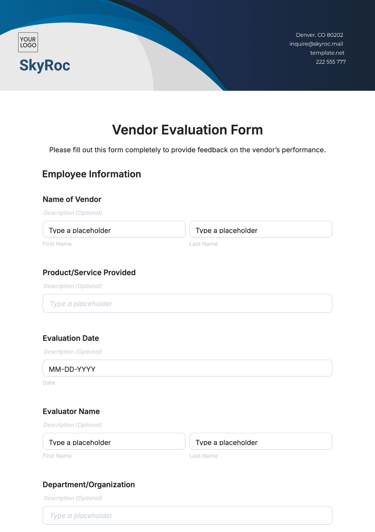 Vendor Evaluation Form Template - Edit Online & Download