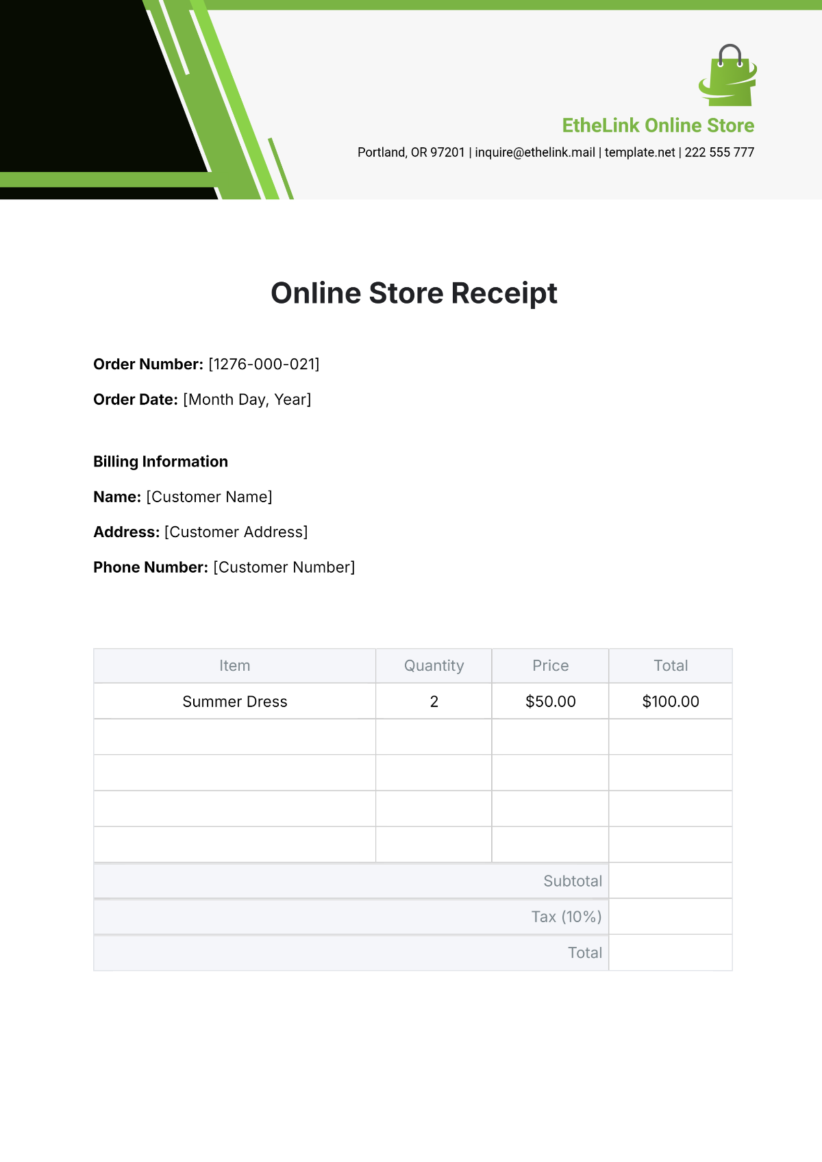 Online Store Receipt Template - Edit Online & Download