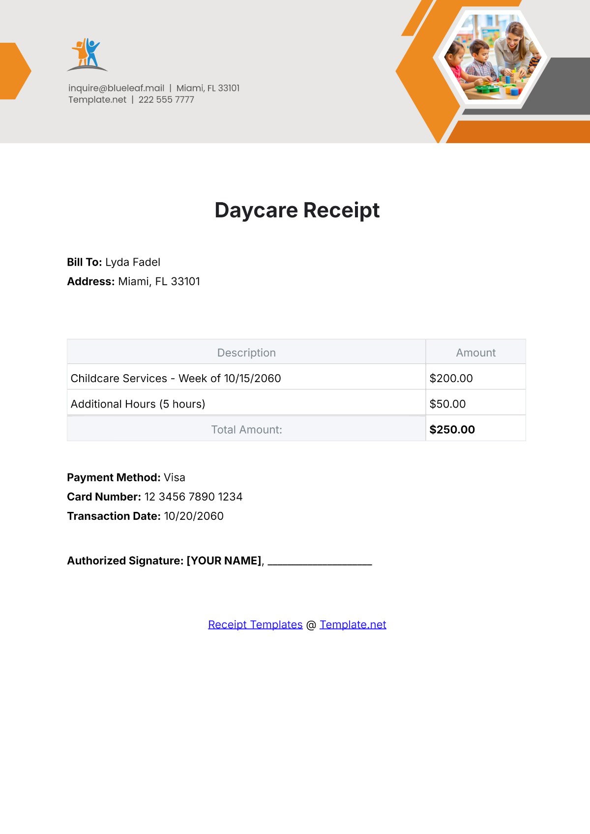 Daycare Receipt Template - Edit Online & Download