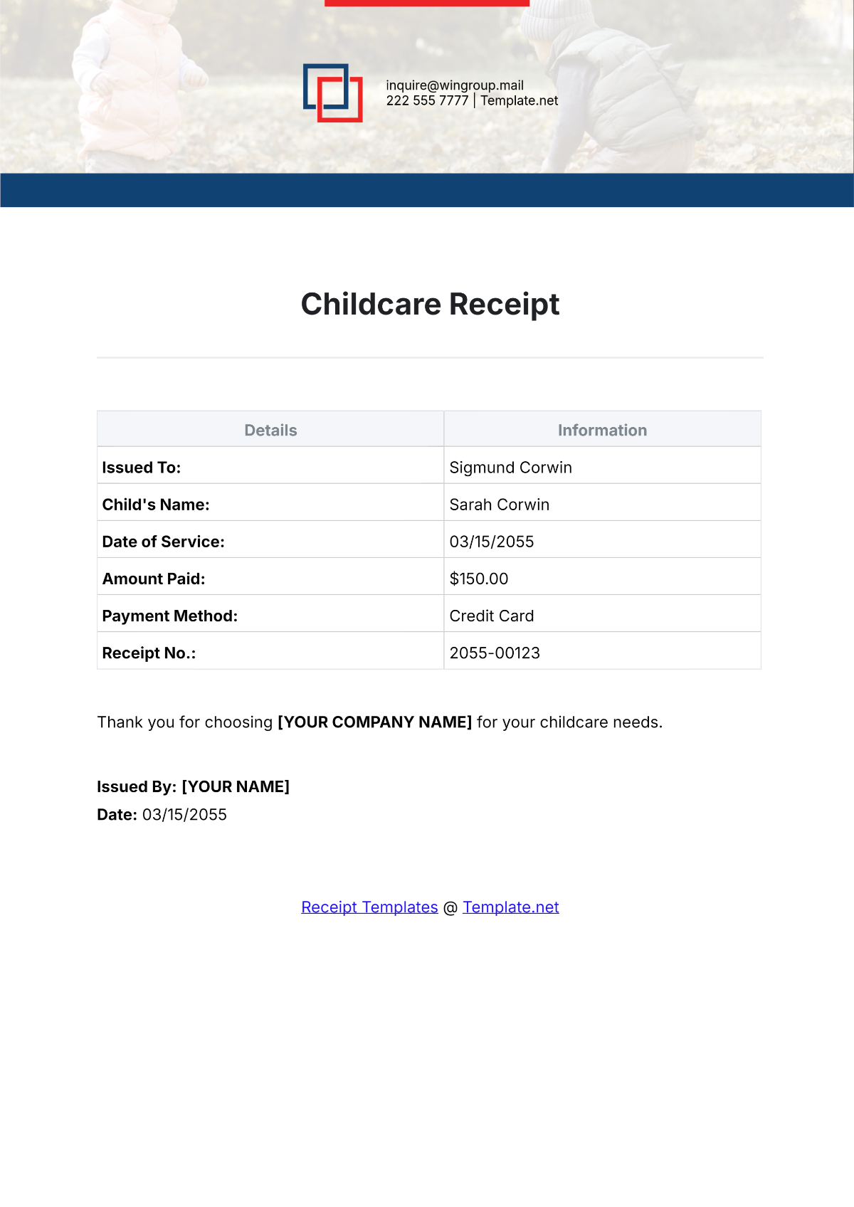 Childcare Receipt Template - Edit Online & Download