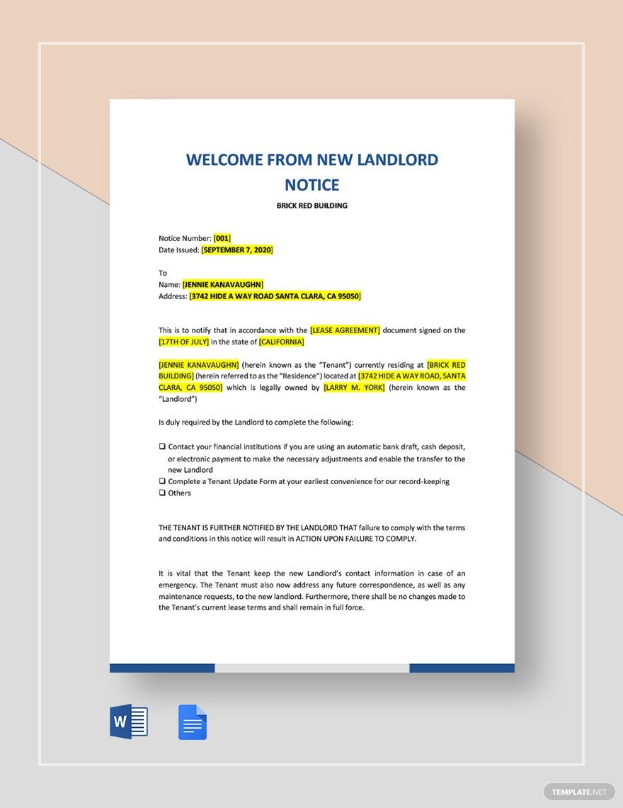 Welcome From New Landlord Template