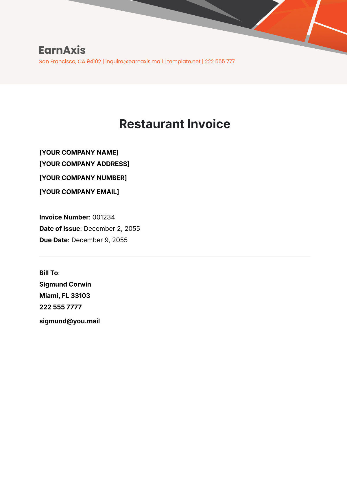 Restaurant Invoice Template - Edit Online & Download