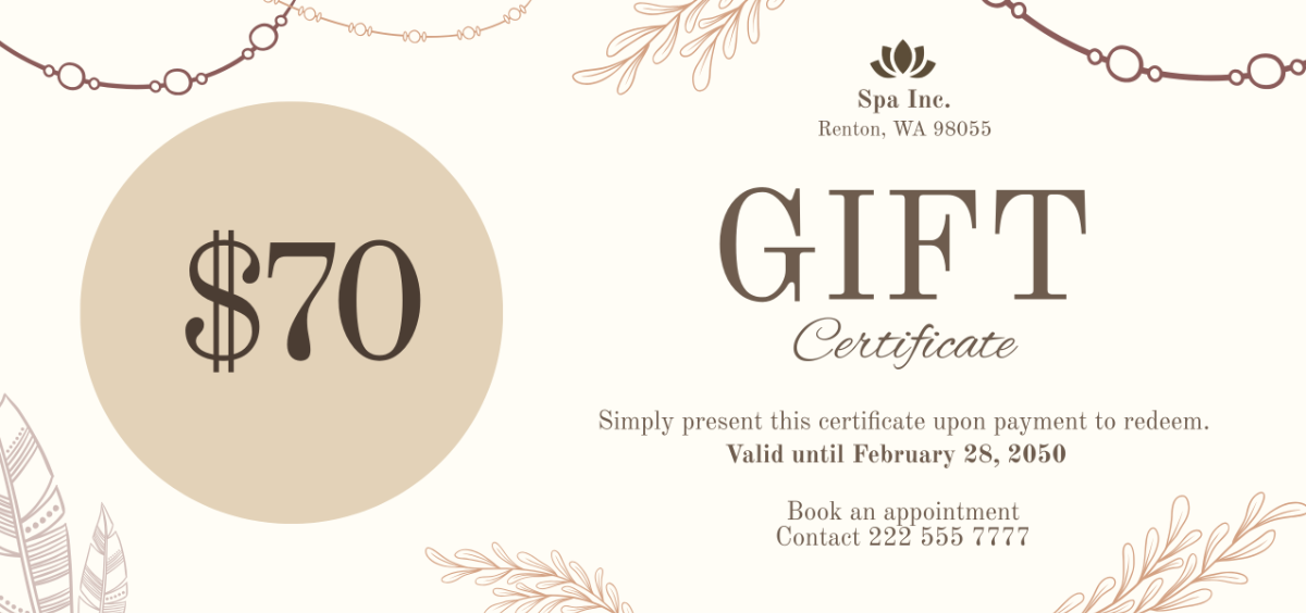 Free Boho Spa Gift Certificate Template - Edit Online & Download