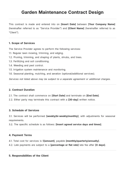 Free Garden Maintenance Contract Design Template to Edit Online