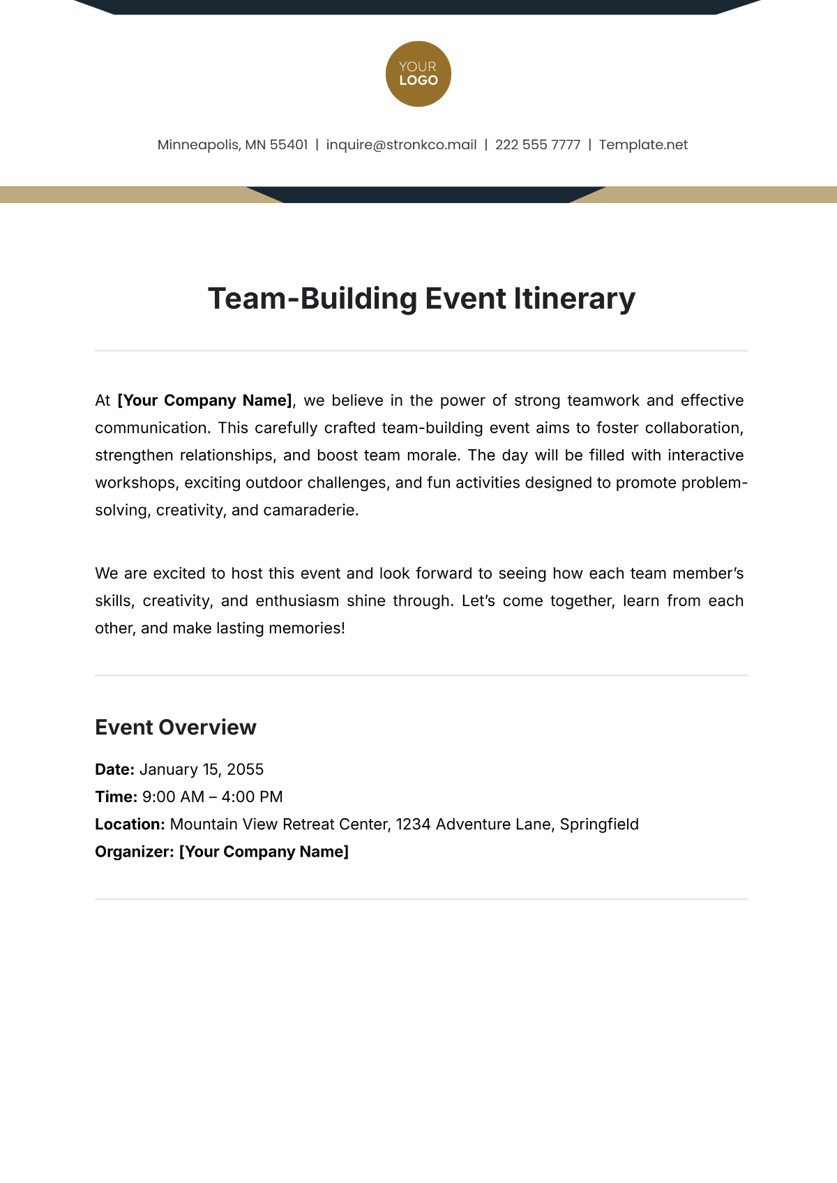 Free Team-Building Event Itinerary Template