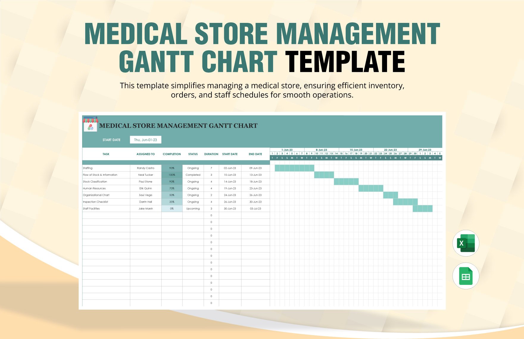 Medical Store Management Gantt Chart Template in Excel, Google Sheets