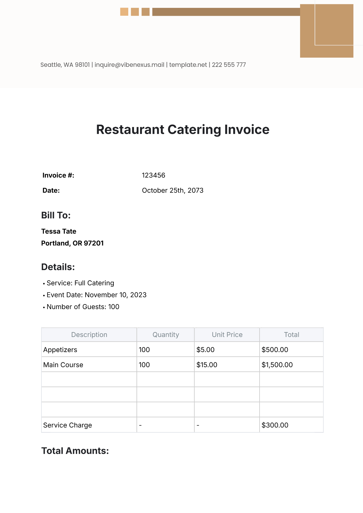 Restaurant Catering Invoice Template - Edit Online & Download