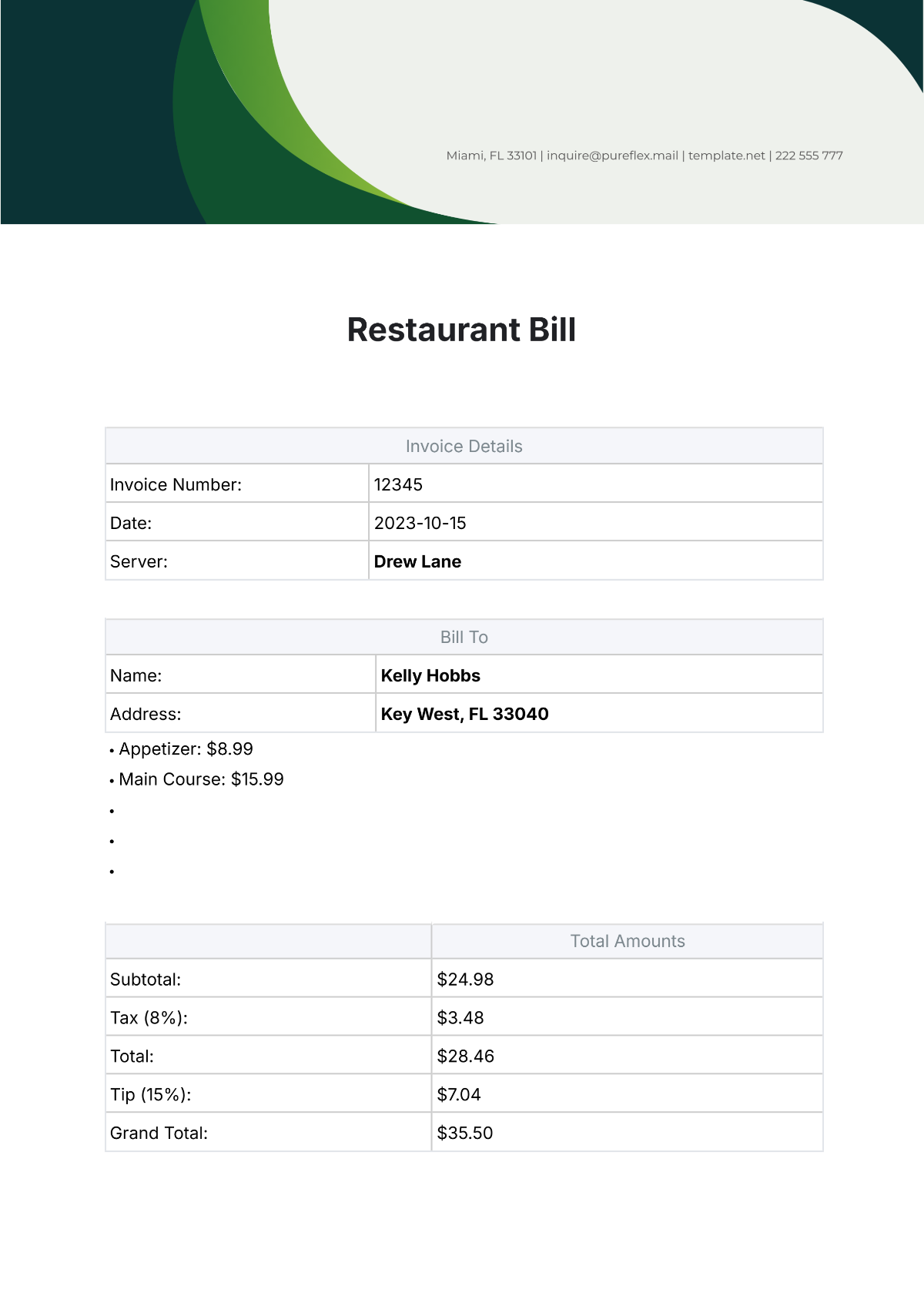 Restaurant Bill Template