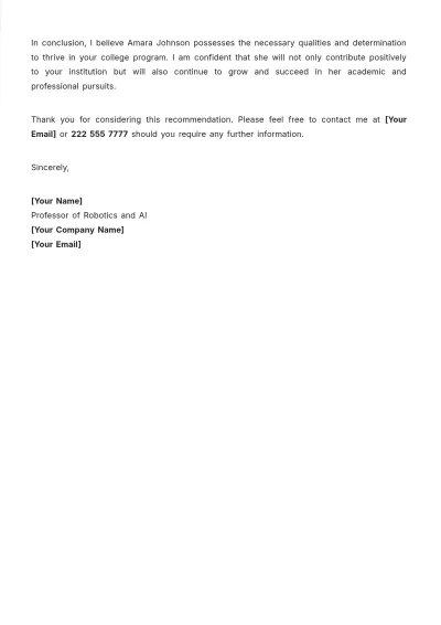 Free College Teacher Admission Recommendation Letter Template to Edit Online