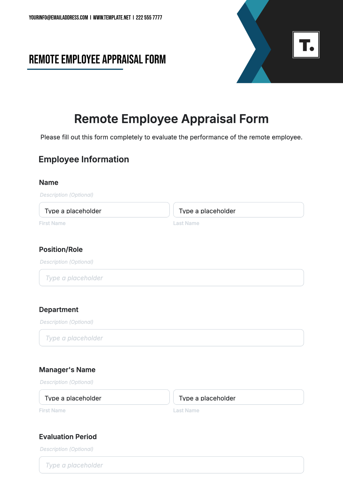 Remote Employee Appraisal Form Template - Edit Online & Download