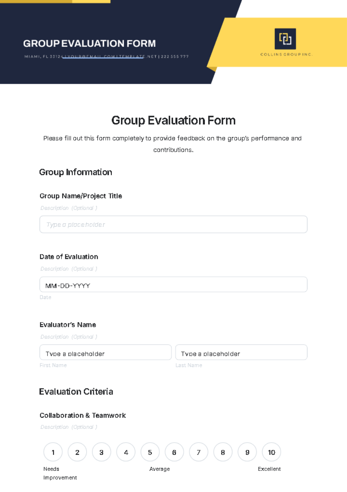 Group Evaluation Form Template - Edit Online & Download