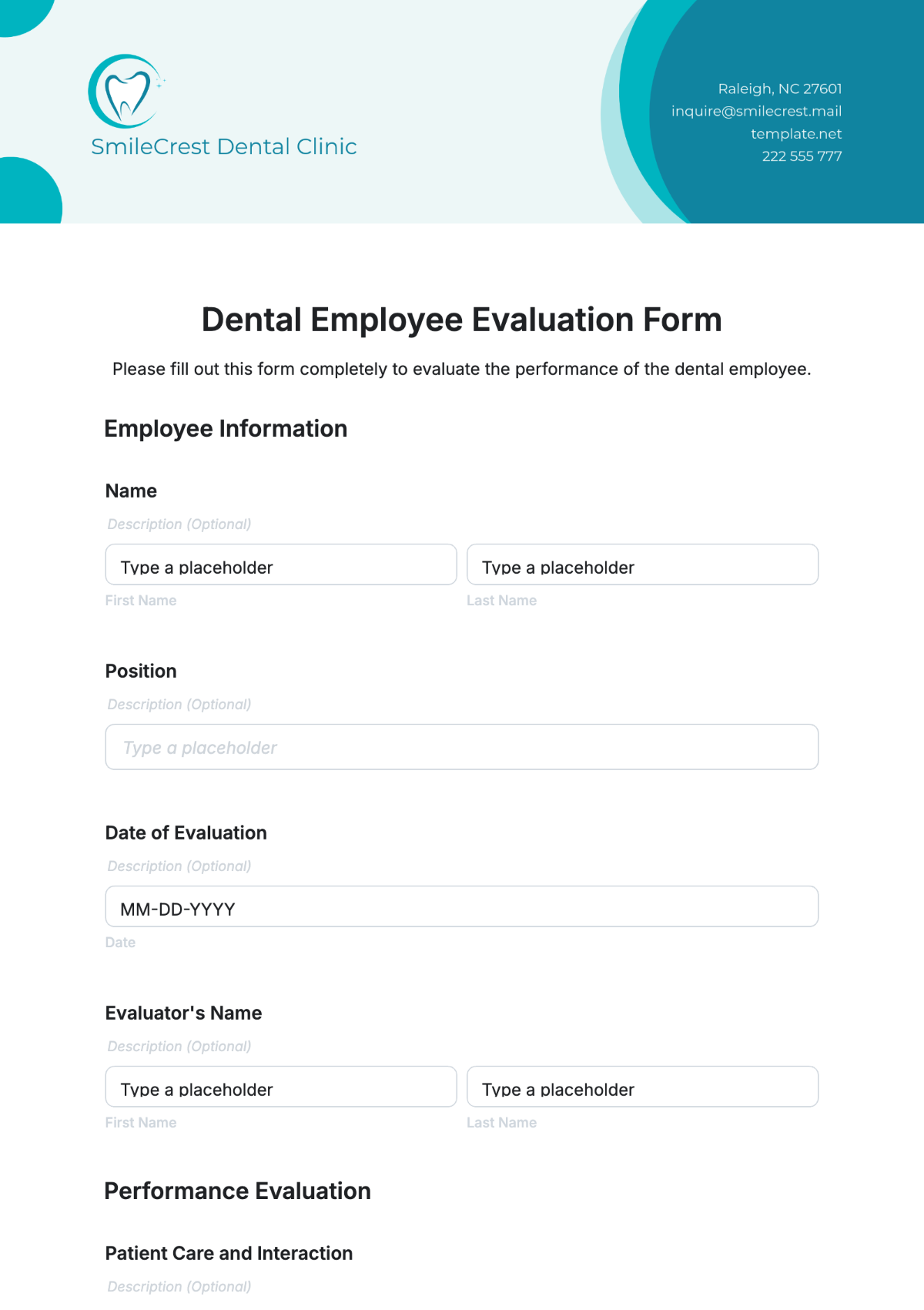 Dental Employee Evaluation Form Template - Edit Online & Download