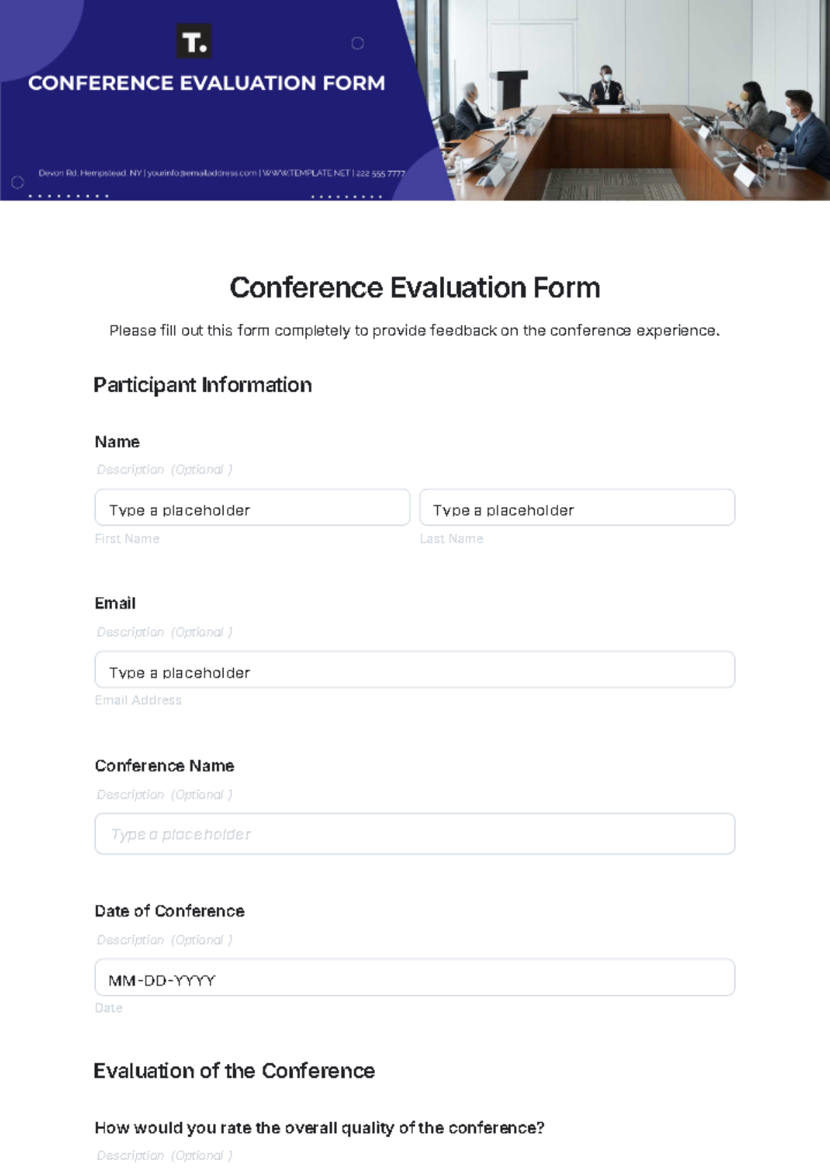 Conference Evaluation Form Template - Edit Online & Download