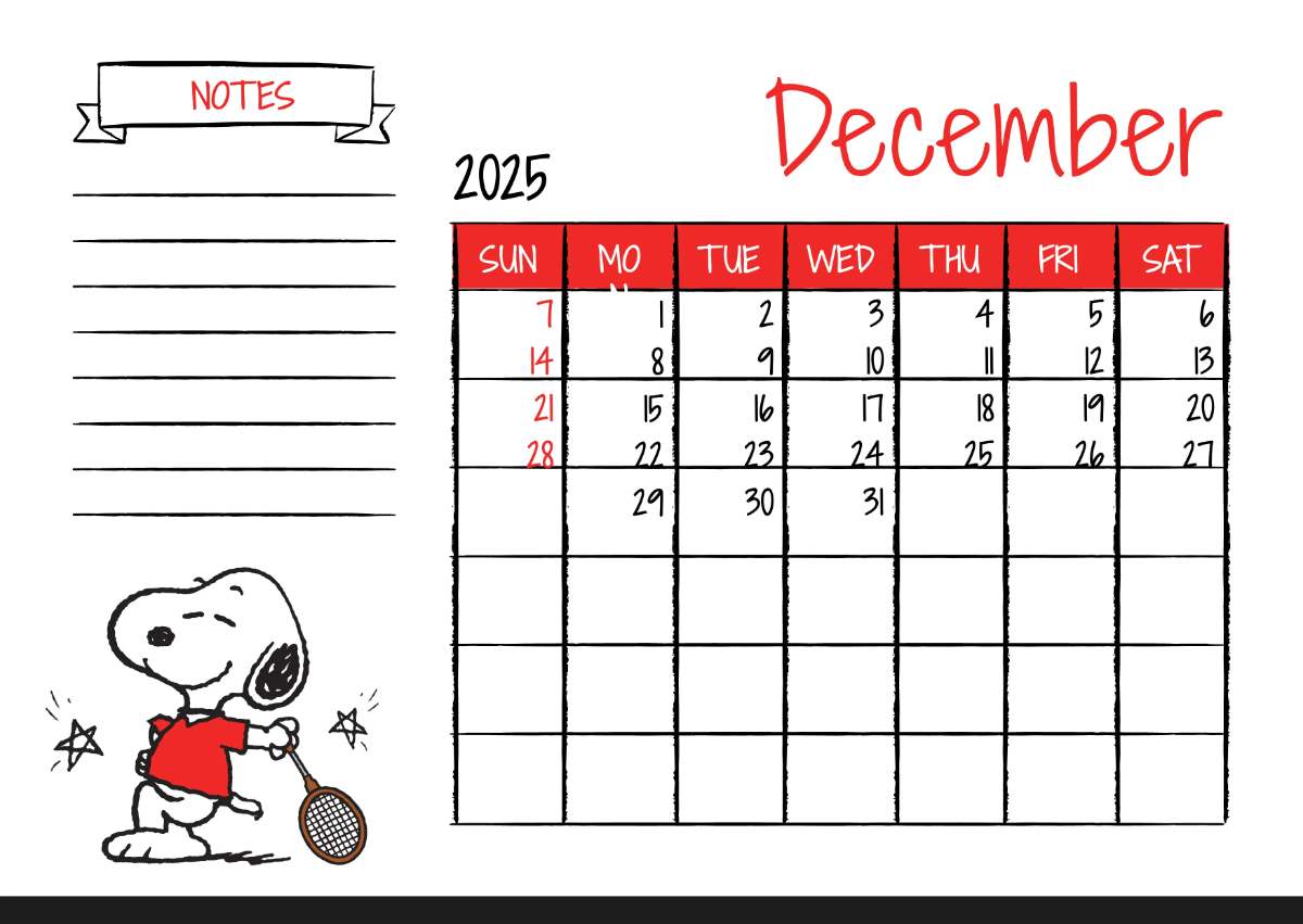 Free Snoopy 2025 Calendar Template to Edit Online