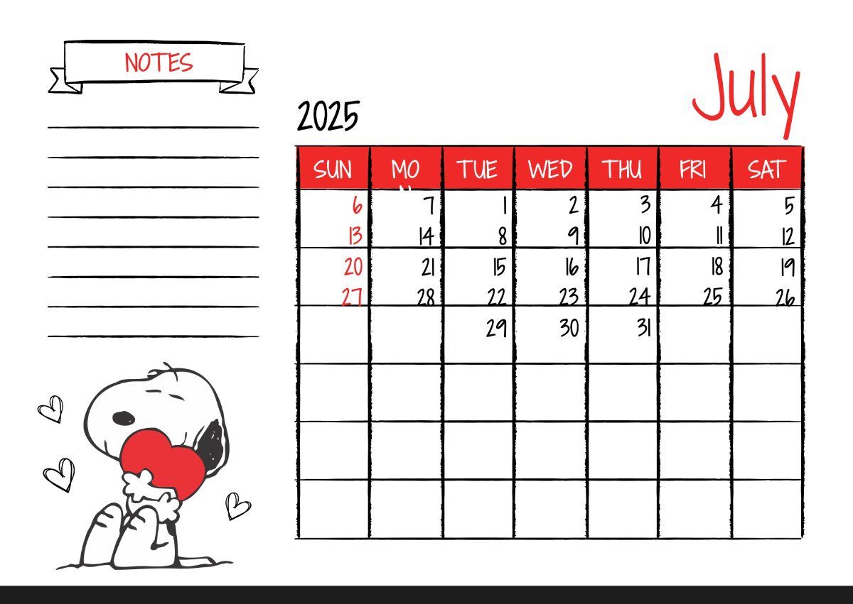 Free Snoopy 2025 Calendar Template to Edit Online