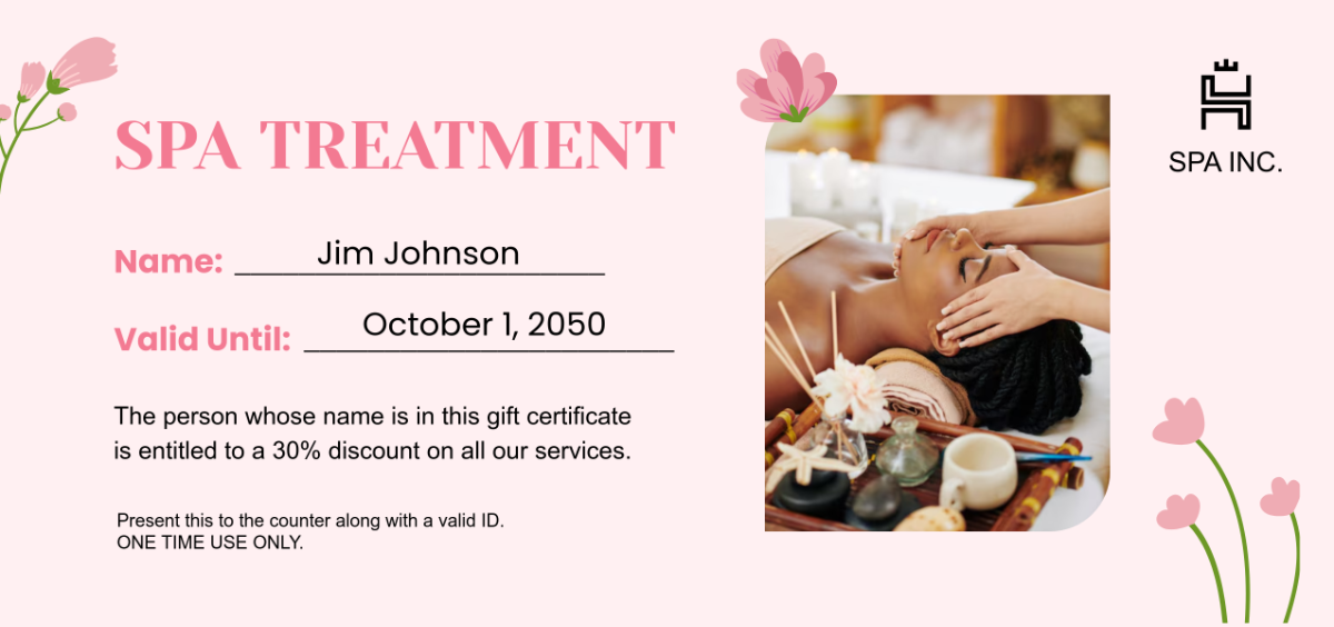 Free Personalized Spa Gift Certificate Template - Edit Online & Download