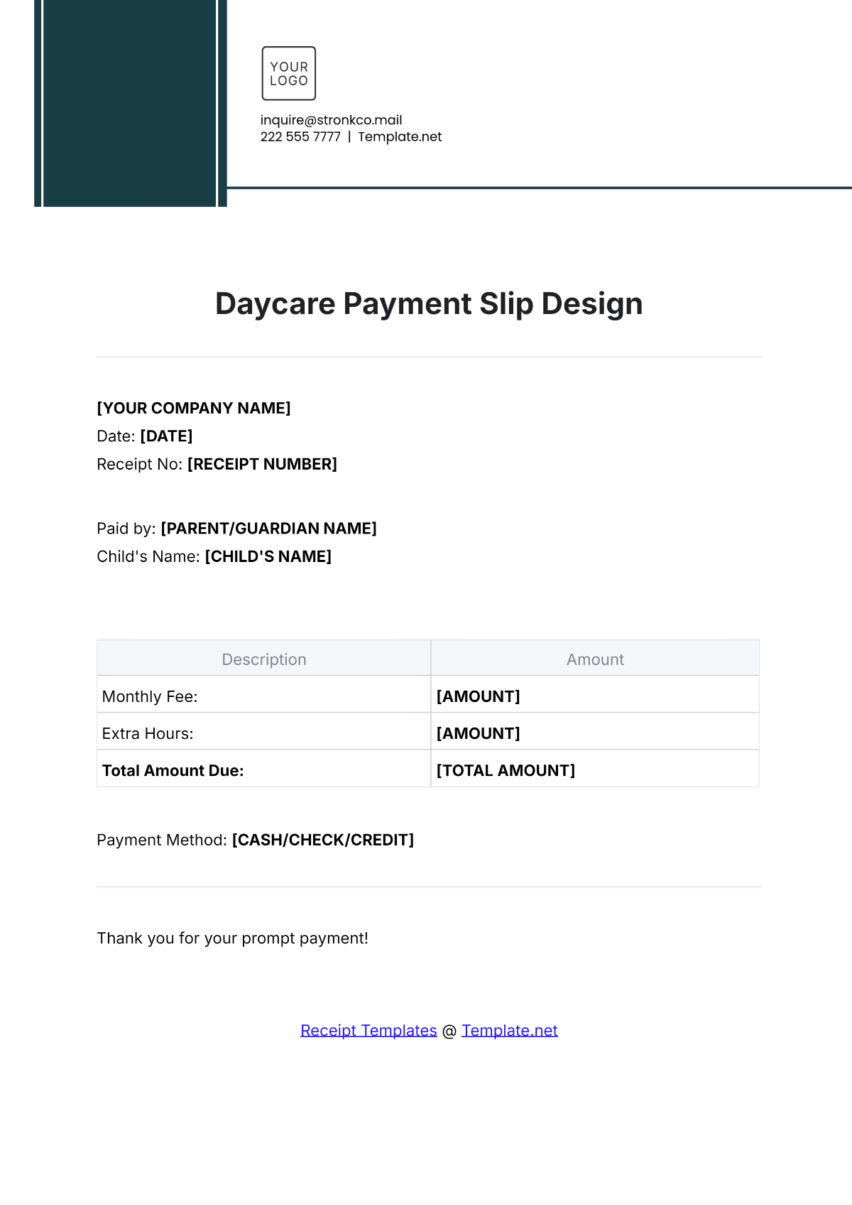 Daycare Payment Slip Design Template - Edit Online & Download