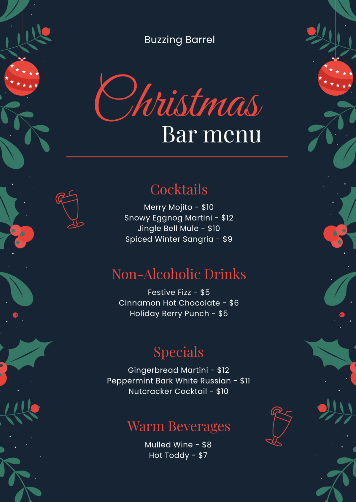 Free Christmas Bar Menu Template - Edit Online & Download