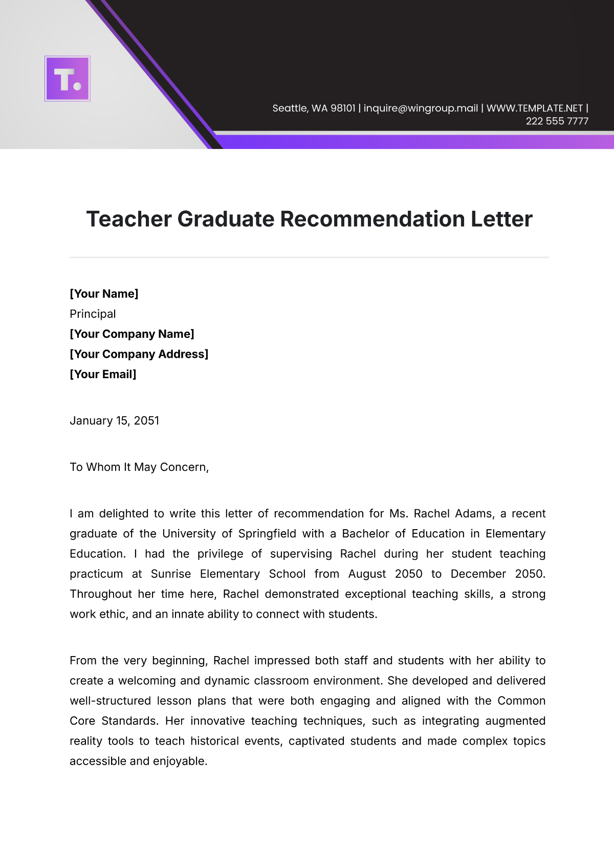 Teacher Graduate Recommendation Letter Template - Edit Online & Download