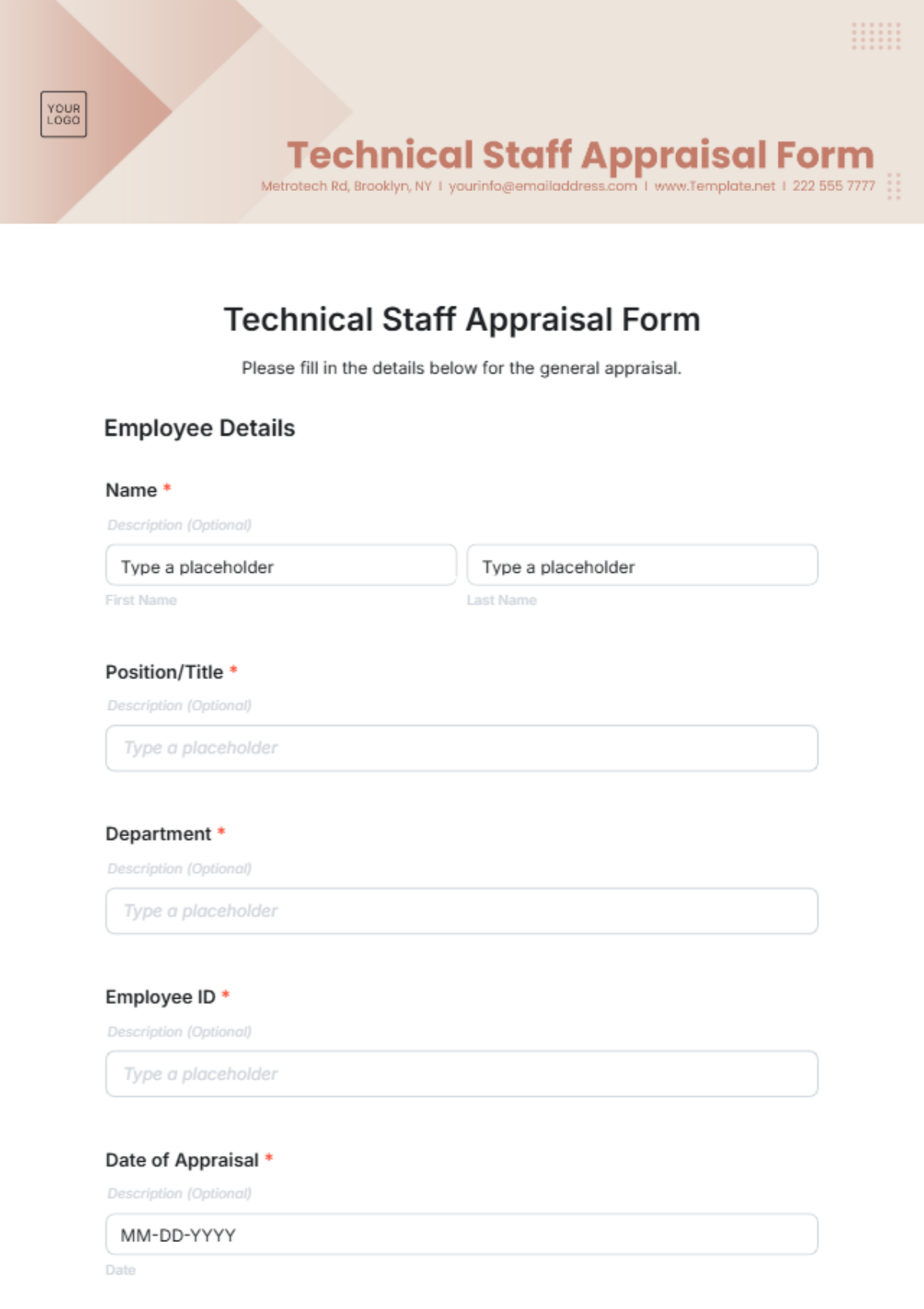 Free Technical Staff Appraisal Form Template