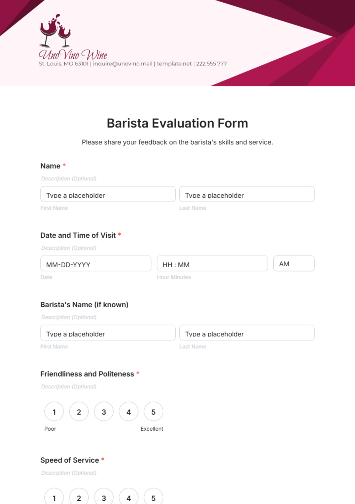 Barista Evaluation Form Template - Edit Online & Download