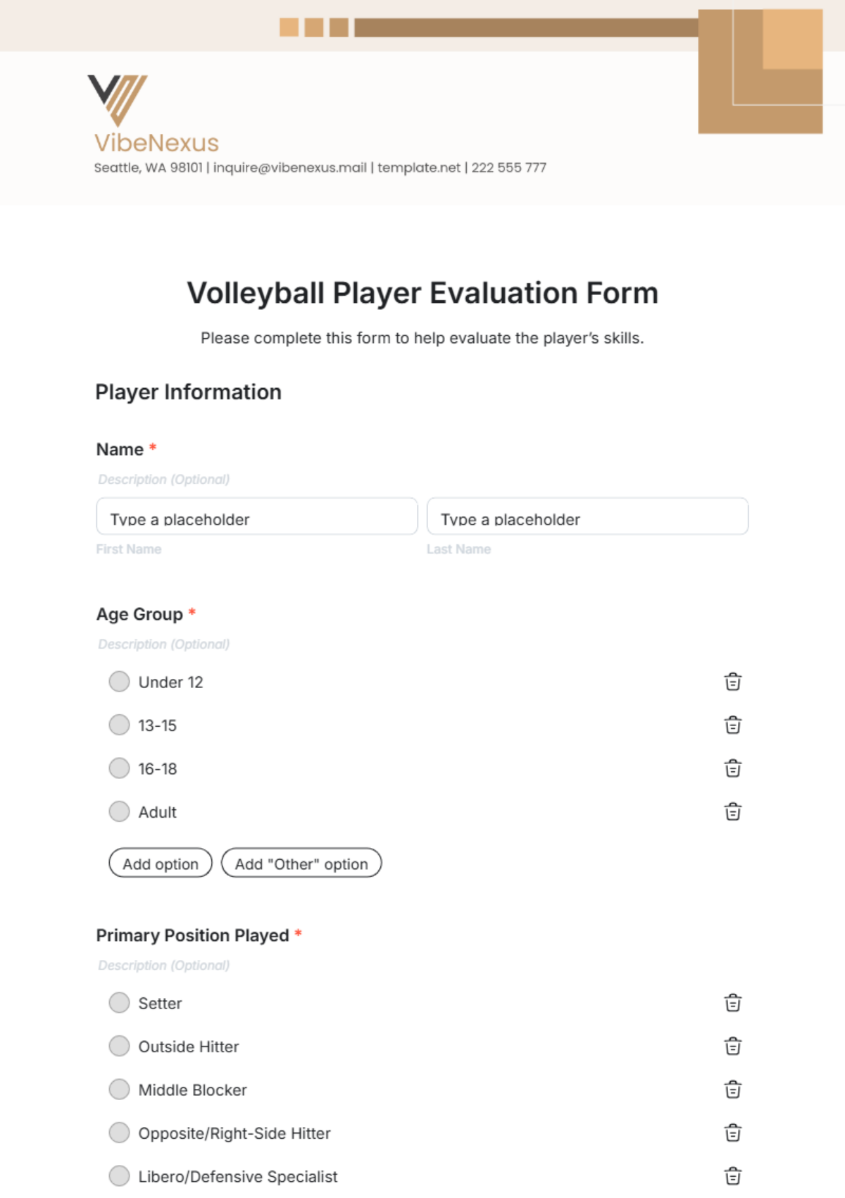 Volleyball Player Evaluation Form Template - Edit Online & Download