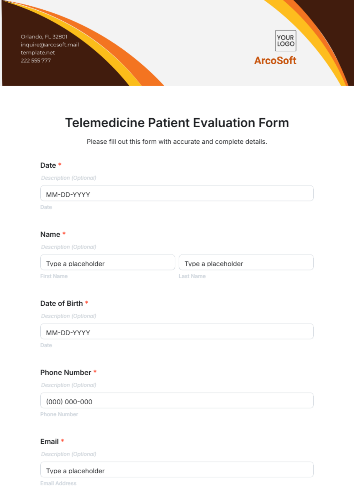 Telemedicine Patient Evaluation Form Template - Edit Online & Download