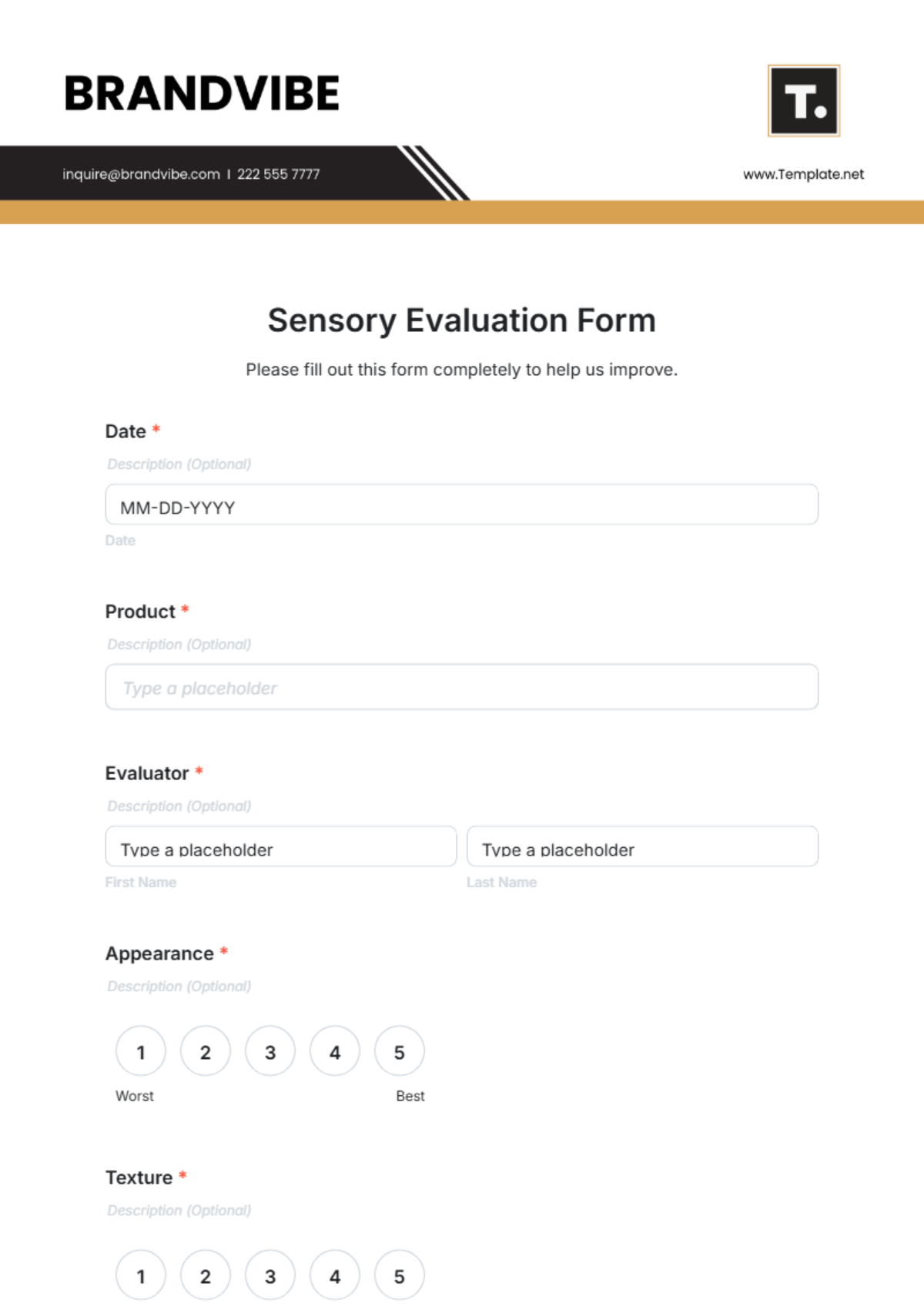 Sensory Evaluation Form Template - Edit Online & Download