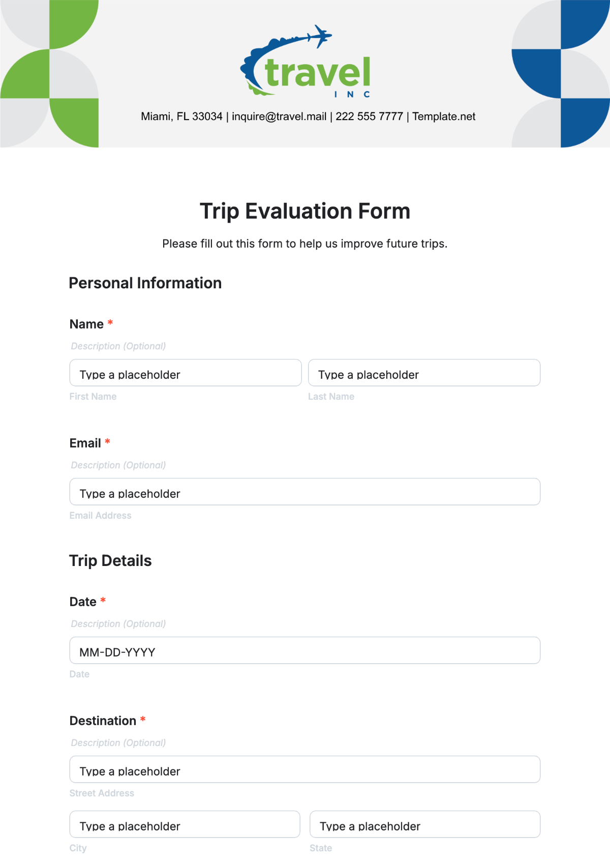 Trip Evaluation Form Template - Edit Online & Download