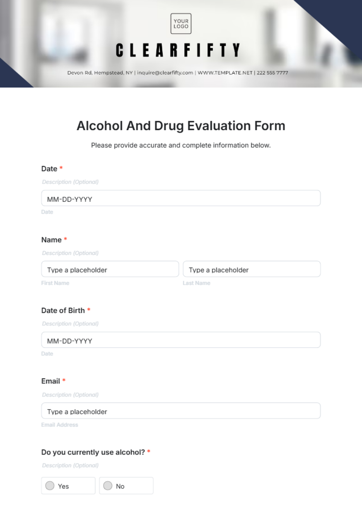 Alcohol And Drug Evaluation Form Template - Edit Online & Download