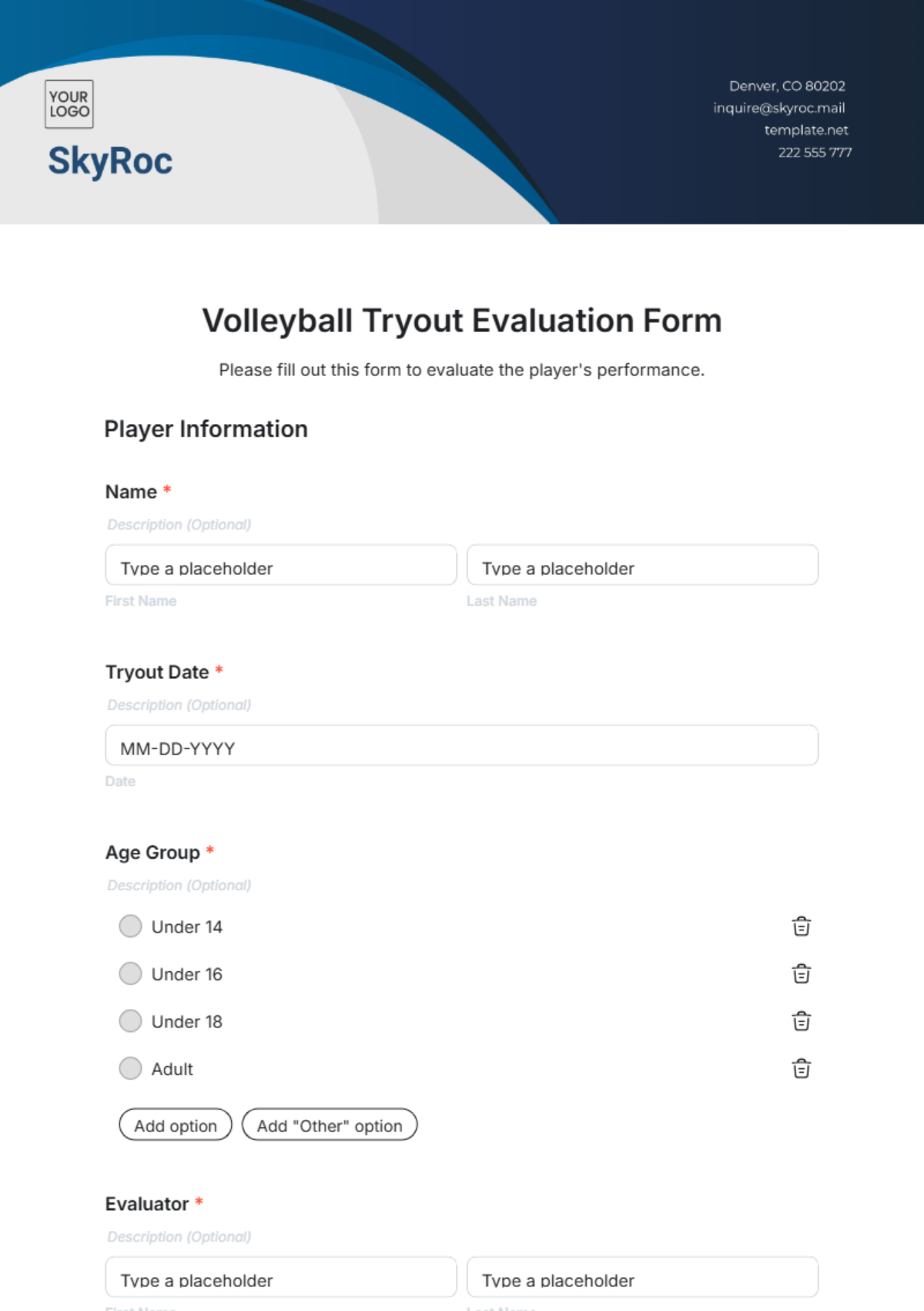 Volleyball Tryout Evaluation Form Template - Edit Online & Download